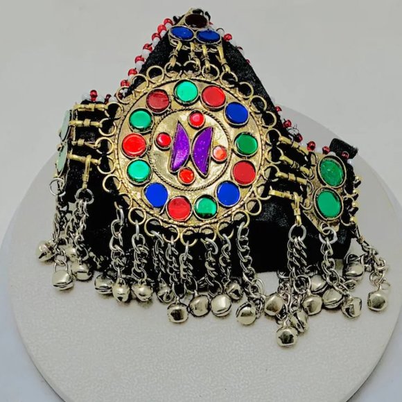 Handmade Matha Patti With Multicolor Glass Stone and Bells, VintageHeadpiece, main image 4